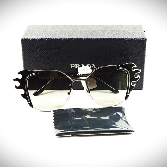 PRADA SPR 59V 428-5O0 Black Flame Frame Grey Lenses 64-16-140 Sunglasses - Picture 2 of 8